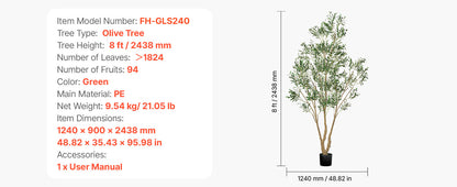 VEVOR 5/6/7/8FT Artificial Tree Tall Faux Ficus Plant with Natural Wood Trunk green Tree