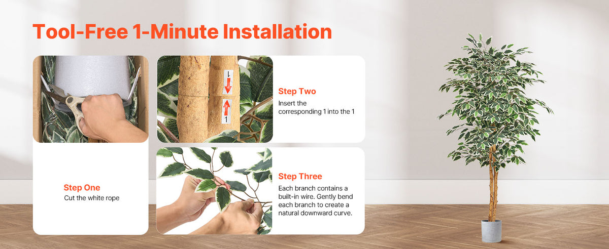 VEVOR 5/6/7/8FT Artificial Tree Tall Faux Ficus Plant with Natural Wood Trunk green Tree