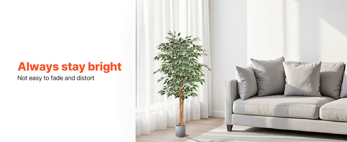 VEVOR 5/6/7/8FT Artificial Tree Tall Faux Ficus Plant with Natural Wood Trunk green Tree